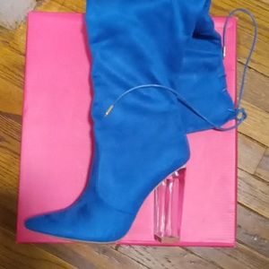 Royal blue boots with clear heel